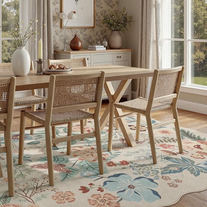 DCX Vintage Floral Washable Area Rug 8x10, Non Slip Low Pile Rug, Beige | Rugs for bedroom, living room, dining room, office, soft, kid & pet friendly, sain resistant indoor carpet, home decor