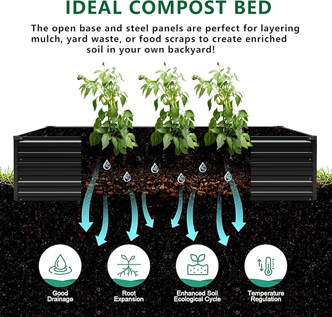 DIIYIV 12x4x1.5FT Galvanized Raised Garden Bed,Vegetable Boxes-Rectangle Metal Flower Box,Large Planter Raised Beds Outdoor Garden for Planting,Fruit,Herb-Black