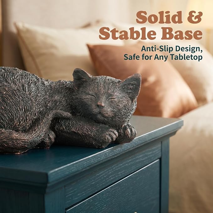 Sleeping Cat Statue Outdoor Garden, Bronze Patina Resin Sculpture, Cat Statues Indoor Outdoor Decor for Garden Patio Yard Lawn, Unique Pet Memorial Ornament, Thoughtful Keepsake Gift for Cat Lovers