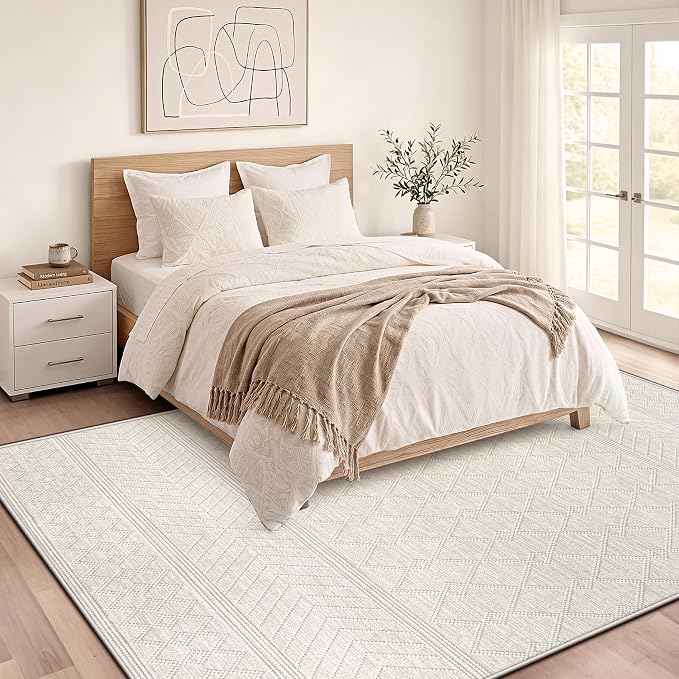 pmtsns Area Rugs 5x7 Washable Rug for Living Room(Taupe, 5'x7') | Modern Geometric Moroccan Rugs Non-Slip Soft Stain Resistant Rug Indoor Printed Carpet for Bedroom Dining Room Nursery