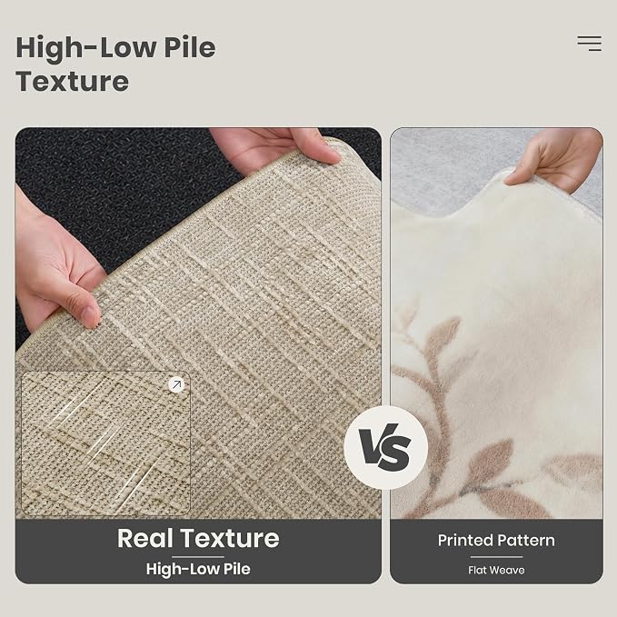 Valenrug 2x8 Hallway Runner Rug, High-Low Pile Textured Washable Rug Beige | Soft Fluffy Textured Design, Non Slip & Lighweight, Folable, Stain Resistant 8ft Carpet Rug for Living Room,Kitchen,Entryway