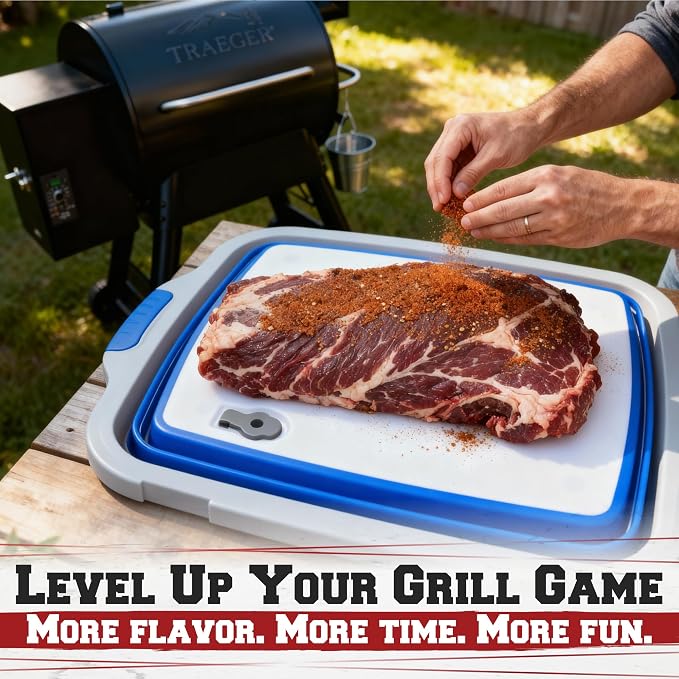 KITCHEN PERFECTION Collapsible XL Smoker & BBQ Prep Tub with Locking Lid | Includes Cutting Board, Meat Marinade & Brine Container For Turkey, Brisket & Ribs - Best Grill Accessories Gifts For Men