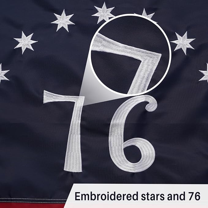 AMZFLAG 76 Bennington Flag 3x5 ft Outdoor, Embroidered 1776 Betsy Ross Flags for 250 Anniversary Outside, Heavy Duty Bennington US USA Flag with 2 Brass Grommets