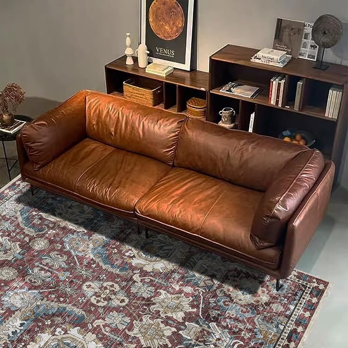 Washable Area Rugs - Perfect for Living Room, Bedroom, Kids Room, Nursery - Stain & Water Resistant Non-Slip, Pet & Child Friendly, Vintage Tribal Area Rugs (Rust and Blue, 8' x 10')