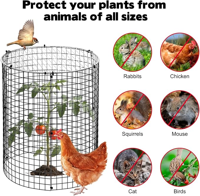 45 Pcs 24” x 12” Large Wire Plant Protector from Animals with Metal Cover, 15 Pack Metal Plant Cage Chicken Wire Cloche with 15Pcs Metal Covers to Keep Animals Out, Garden Protection Bunny Barricade