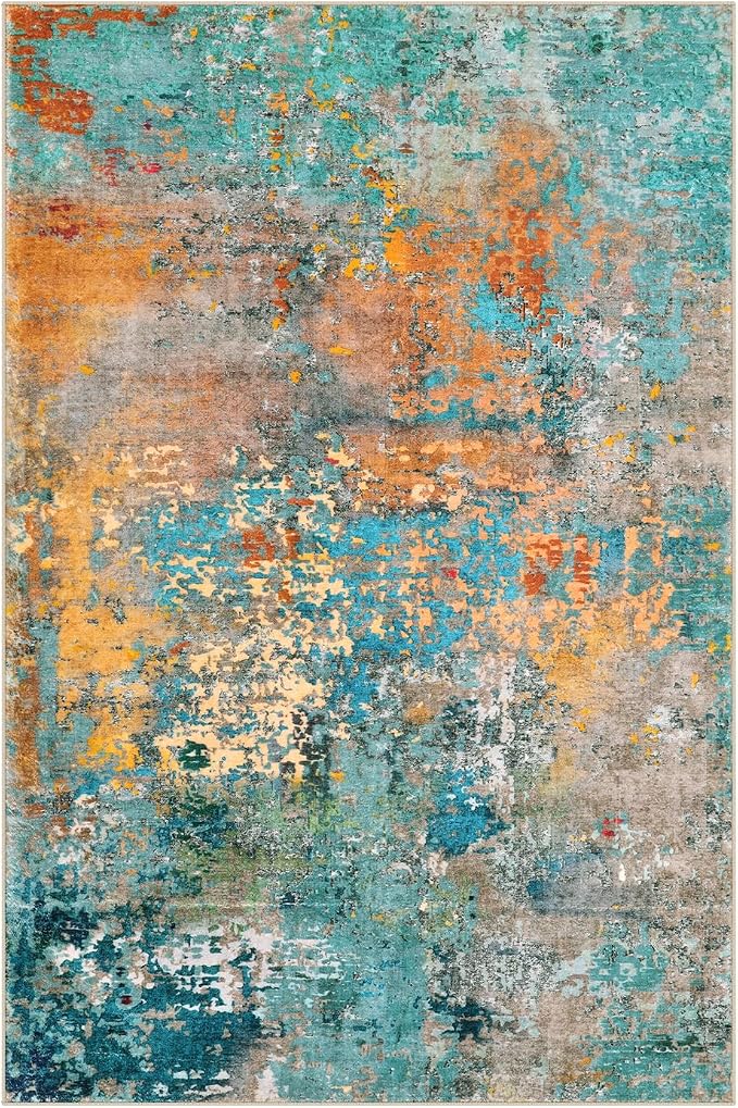 Lahome Modern Abstract Area Rug 6x9 Rugs for Living Room, Washable Accent Bedroom Rug Low Pile Non Slip, Colorful Soft Indoor Contemporary Carpet for Dining Room Table Apartment