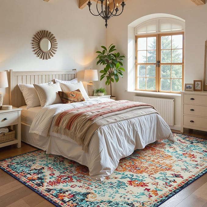 Lahome Reine Boho Rugs for Living Room 8x10, Washable Bedroom Area Rug Soft Low Pile Dining Room Rugs for Under Table,Vintage Non Slip Indoor Floor Carpet for Playroom Office (8x10 Orange)