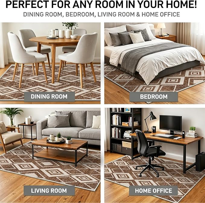 5x7 Moroccan Area Rug for Living Room Bedroom Western Boho Terracotta Modern Farmhouse Large Rug Machine Washable Non-Slip Tribal Series Carpet for Dining Room Office