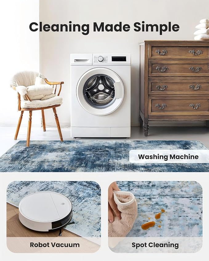 AMADA HOMEFURNISHING 9x12 Area Rugs for Living Room, Modern Large Area Rugs with Non-Slip Backing & Low Pile, Neutral Soft Washable Rug for Nursery, Bedroom, Dinning Room, Playroom, Navy Blue