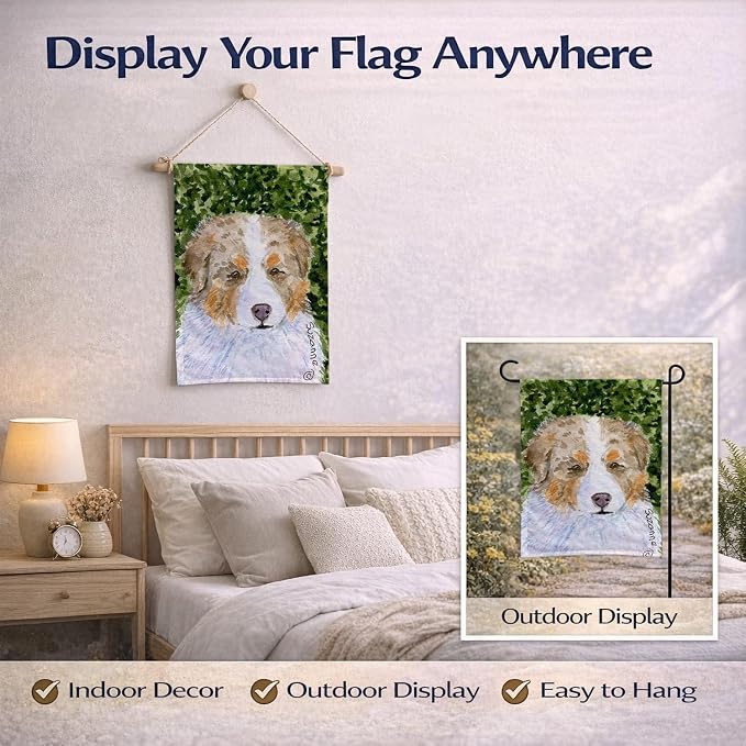 Caroline's Treasures SS8732GF Australian Shepherd Garden Flag Mailbox Flag Decorative Yard Flag Banner Outside Patio Artwork Yard Flower Beds, Garden Size, Multicolor
