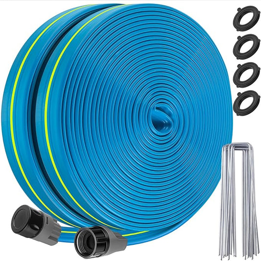 Winisok Upgraded Flat Sprinkler & Soaker Hose for Garden, Heavy Duty 3-Tube Lawn Irrigation Hose with Landscape Stakes, No-Kink Flexible Watering Hose for Yard, Plants & Kids Summer Fun (75FT)