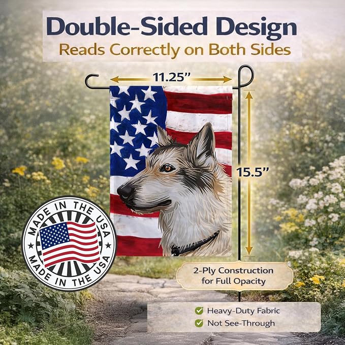 Caroline's Treasures CK6682GF Saarloos Wolfdog Dog American Flag Garden Flag Mailbox Flag Decorative Yard Flag Banner Outside Patio Artwork Yard Flower Beds, Garden Size, Multicolor