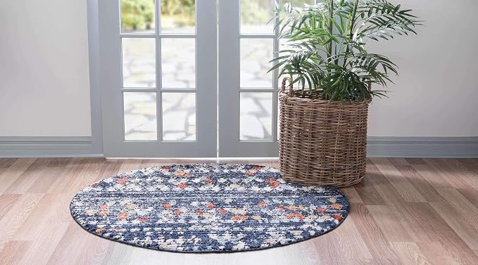Unique Loom Morocco Collection Abstract Border, Diamond, Bohemian Area Rug (4' 0 x 4' 0 Round, Navy Blue/Black)