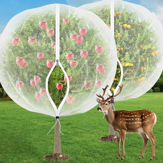 VITI Fruit Tree Netting for Cicadas - with 4Pcs 8Ftx5.3Ft Zipper&Drawstring Protection for Your Fruit Trees Garden Bird Netting Covers Blueberry Bush Tomato Bug Plant Protection Cherry Apple Tree