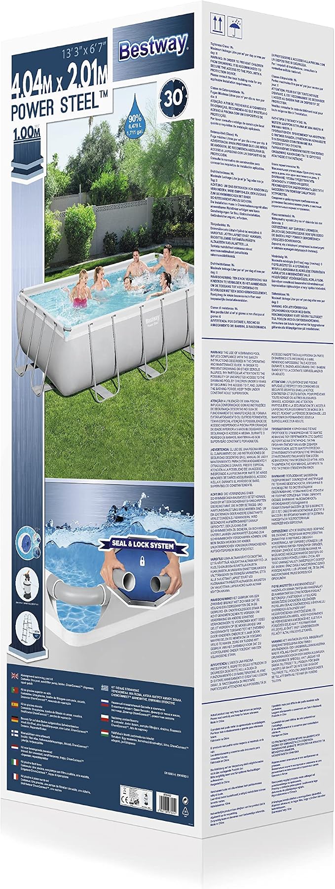 Bestway Power Steel Frame Pool-Set mit Sandfilteranlage 404 x 201 x 100 cm, lichtgrau, eckig