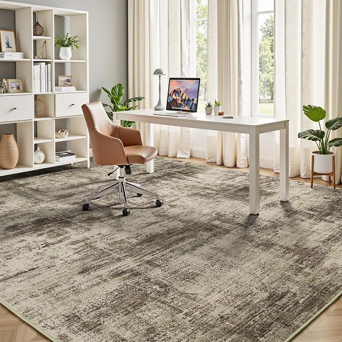 Lofus 5x7 Area Rug for Living Room, Abstract Washable Non-Slip Rugs, Brown | Neutral Carpet for Bedroom, Dining Room, Home Office, Nursery,Indoor, Stain Resistant, Low Pile, Non-Shedding Modern Rug