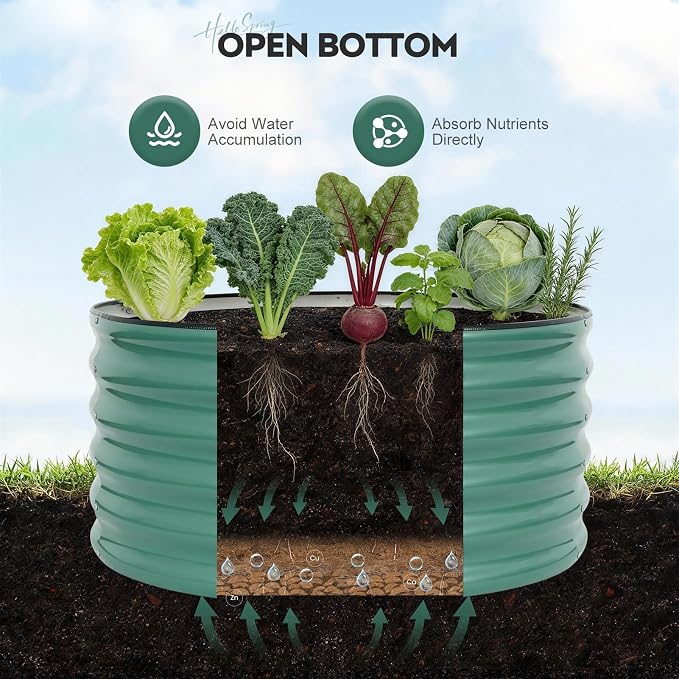 Galvanized Raised Garden Bed Outdoor, Round Metal Planter Boxes 2 Pcs, 3x3x1.4ft Steel Raised Bed Kit for Planting Vegetables, Fruits, Flowers(LotusGreen)