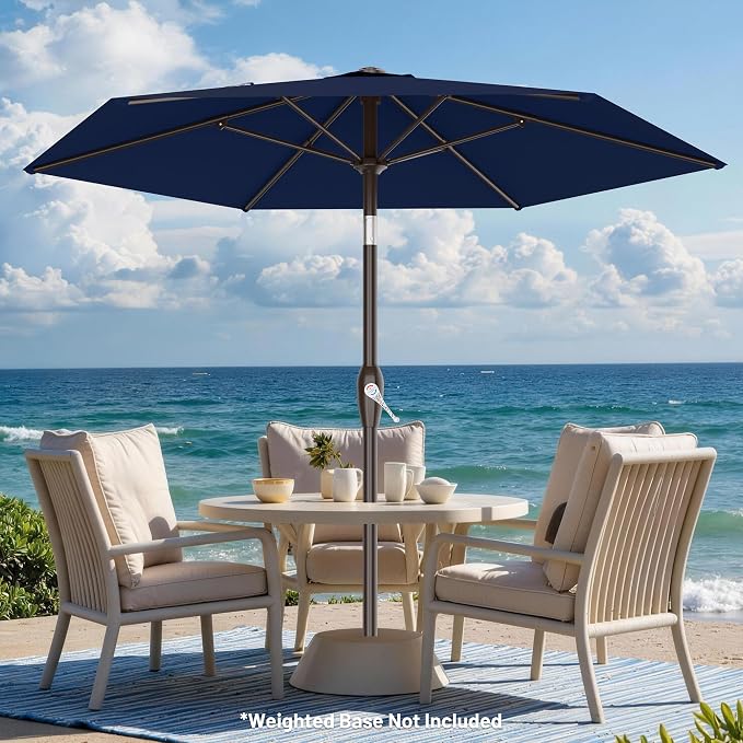 AreShark 7.5FT Patio Umbrella Table Market Umbrella with 6 Sturdy Ribs, Button Tilt/Crank Heavy-Duty Round Outdoor Umbrellas for Garden, Deck, Backyard,and Pool, Navy