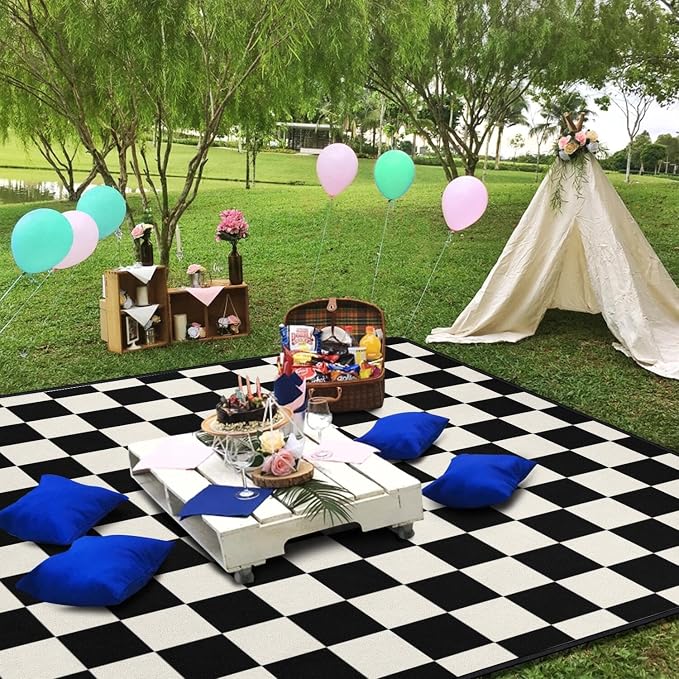 Checkered Blankets Waterproof Foldable,60’‘x80'' Portable Dual Layers Outdoor Travel Camping Backpacking Hiking Beach Blanket Mat for Grass Padded Lawn Park Beach,Checkered Picnic Accessories
