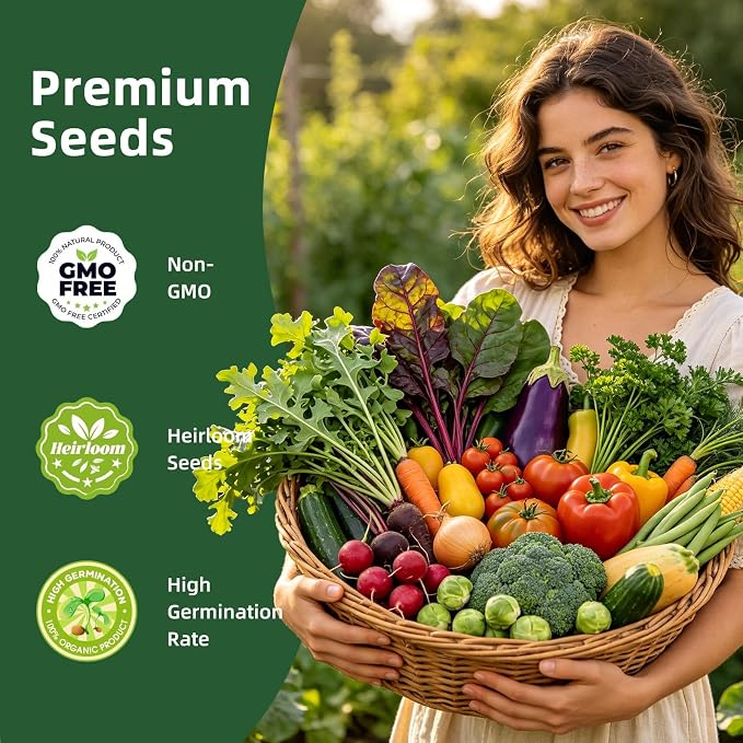 40 Vegetable Seeds Variety Pack, 20,000+ Garden Seed Vault Kit with Mini Planting Tools, Easy to Grow for Hydroponic, Indoor & Outdoor Year-Round Home Gardening