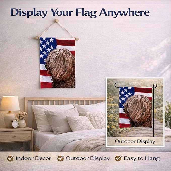 Caroline's Treasures CK6719GF Spanish Water Dog American Flag Garden Flag Mailbox Flag Decorative Yard Flag Banner Outside Patio Artwork Yard Flower Beds, Garden Size, Multicolor