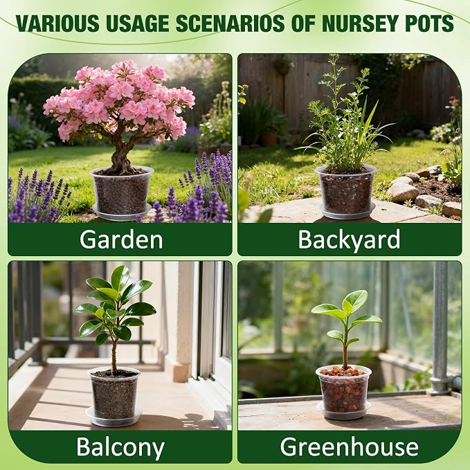 8 Inch Clear Nursery Pots with Drainage Holes and Saucers, 6 Pack Clear Pots for Plants Variety Pack, Seedling Pots for Succulents, Herbs, Flowers, Vegetables