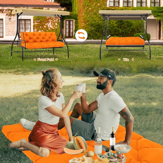 Porch Swing Cushions 2 Seater Replacement Thicken 5" Waterproof & Fade Resistant Swing Cushions for Outdoor Furniture Bench Patio Swing Cushion with Backrest & Ties(Orange 40x40x5inch)