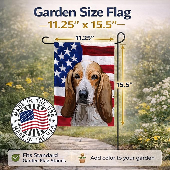 Caroline's Treasures CK6684GF Colombian Fino Hound Dog American Flag Garden Flag Mailbox Flag Decorative Yard Flag Banner Outside Patio Artwork Yard Flower Beds, Garden Size, Multicolor