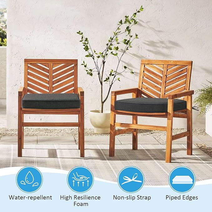 19 x 19 Inch Sunbrella Outdoor Chair Cushions with Tie Straps, Set of 4 Thick Water Repellent Square Patio Chair Pads for Garden Lawn Patio Furniture, Canvas Soot