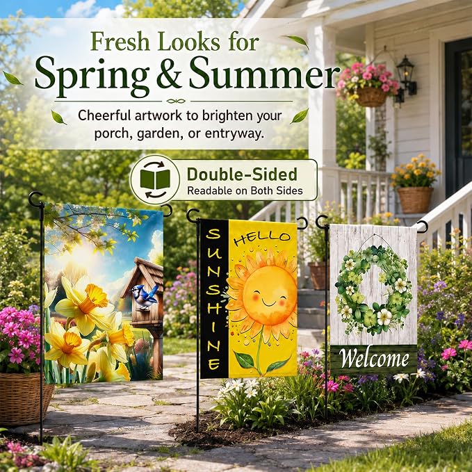 Seasonal Garden Flags Set of 10 for Outside, Yard Flags 12x18 inch Double Sided, Outdoor Small Garden Spring Summer with Anti-Wind Clip and Stopper, Holiday Lawn Decorative Decor Fall