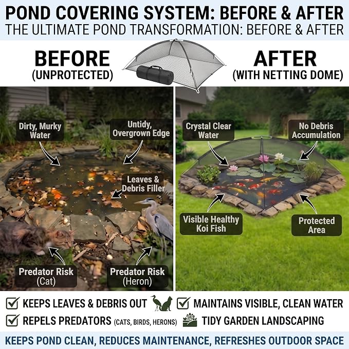 Pond Cover Net - Heavy Duty Nylon Dome Mesh with Zippers - 5x7FT Protector for Garden Pond Koi Fish and Plants - Birds & Leaves Animals Barrier