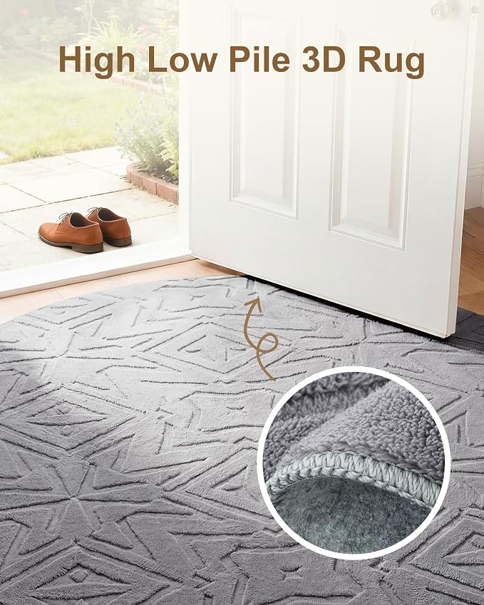 Carvapet Washable 6.5' Round Rug High Low Pile Area Carpet | Soft plush non-slip indoor floor rug, ideal for living room, bedroom, home and kids nursery decor