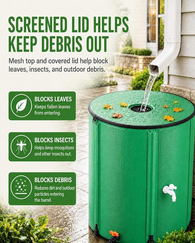 200 Gallon Collapsible Rain Barrel, Rain Water Collection Barrel System Kit, Collapsible Water Tank with 2 Spigots and Overflow Kit, Portable Rain Water Catcher for Garden, Green (2 Pack)
