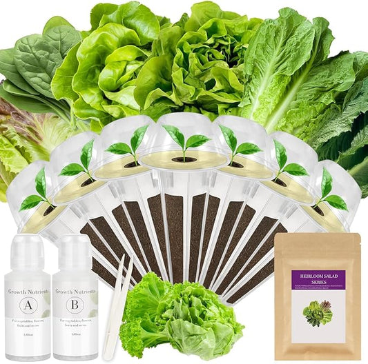 Salad Greens Seed Pod Kit for AeroGarden, iDoo, Ahopegarden, MUFGA with Red/Green Romain/American Fast/Buttercrunch/Parris Island Lettuce, Spinach - Compatible with All Garden(8-Pod)