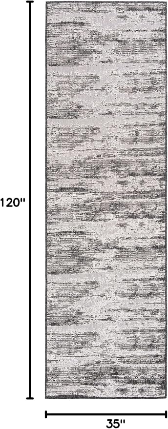 Unique Loom Outdoor Modern Collection Area Rug - Cartago (2' 11" x 10' Runner, Charcoal/ Ivory)