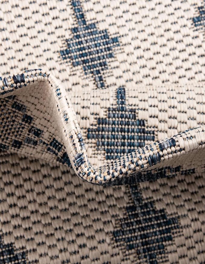 Unique Loom Outdoor Trellis Collection Area Rug - Traliccio (10' Square, Ivory/ Navy Blue)