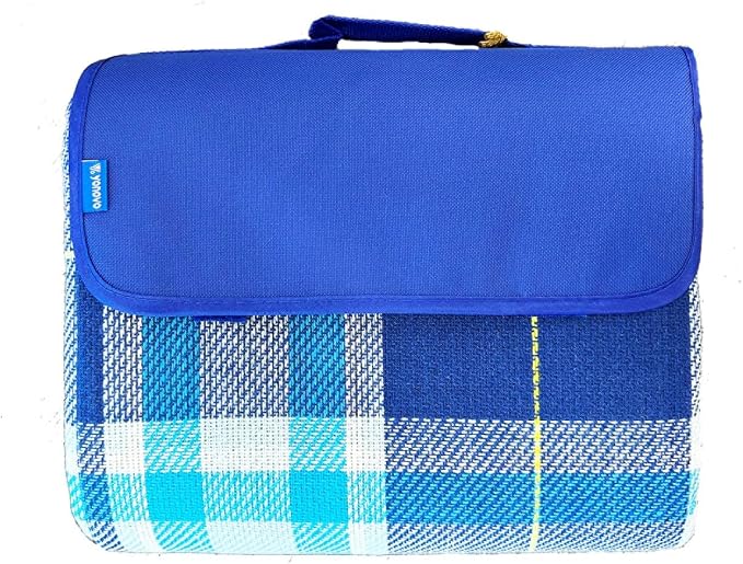 Outdoor Picnic Blanket Water-Resistant Backing, Soft Fleece Beach Mat,Camping Rug (Blue)