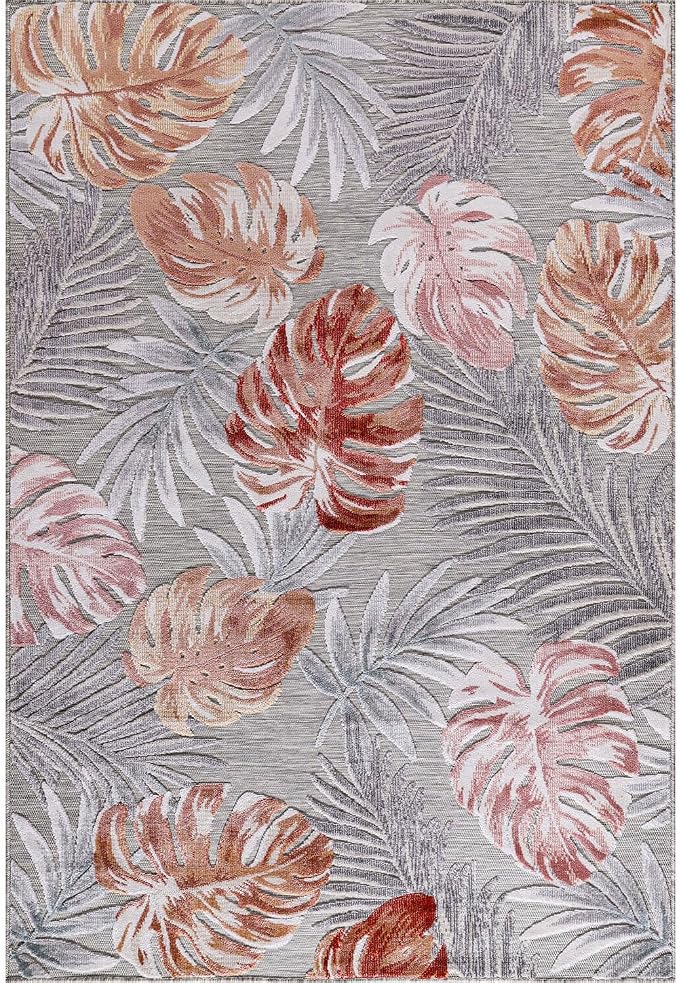 CAMILSON Indoor Outdoor Rug, Multi 5x7 Leaf Tropical Botanical Area Rugs for Indoor and Outdoor patios, Easy-Cleaning Non-Shedding Living Room, Garden and Kitchen Washable Outside Carpet (5 x 7)