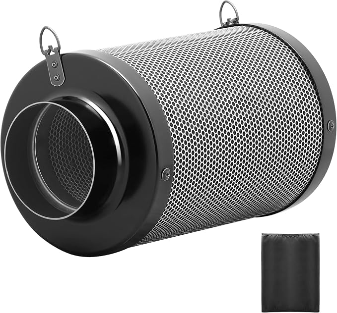 HealSmart 4 Inch Air Carbon Filter 4" Premium Australian Virgin Charcoal Smelliness Control, Fit with Inline Duct Fans, Free Pre-Filter, Reversible Flange and Hook for Grow Tents, and Hydroponics