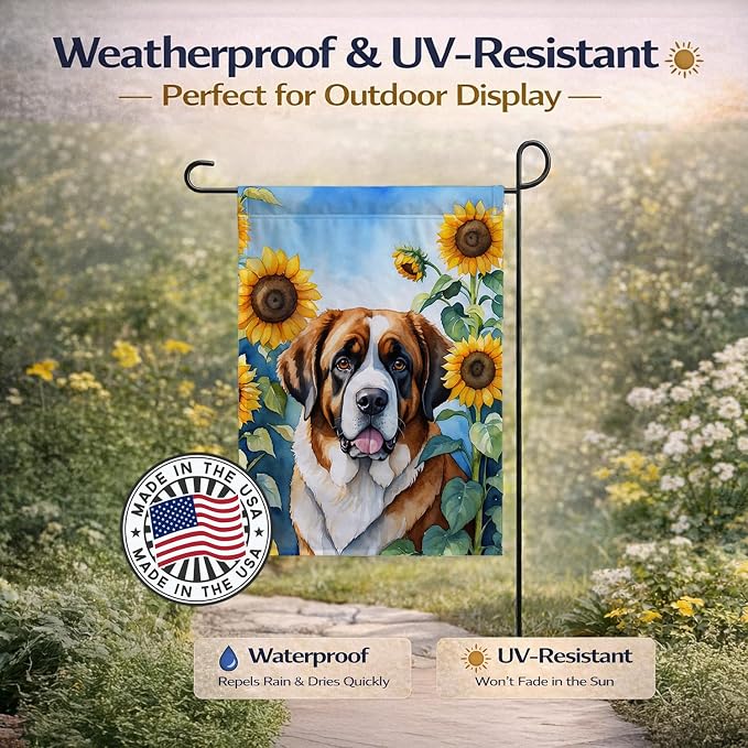 Caroline's Treasures DAC6151GF Saint Bernard in Sunflowers Garden Flag Mailbox Flag Decorative Yard Flag Banner Outside Patio Artwork Yard Flower Beds, Garden Size, Multicolor