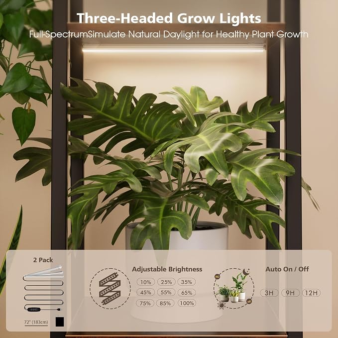 BACEKOLL Plant Stand Indoor with Grow Lights, 6 Tiered Metal Plant Shelf, 55" Large Plant Stand for Indoor Plants Multiple, Corner Plant Holder Display Shelf, Tall Plant Rack for Living Room, Patio