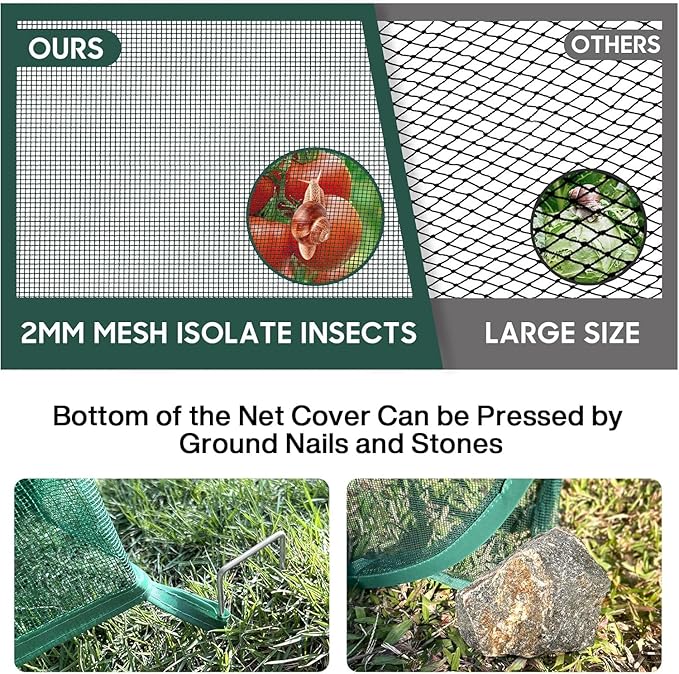 2 Pack Pop Up Mesh Plant Cover, 35.4x35.4x38.2 Inch No Build Protection Against Insects Garden Netting, Raised Bed Cover for Barrier Against Insects for Vegetable Plant Fruit Animals