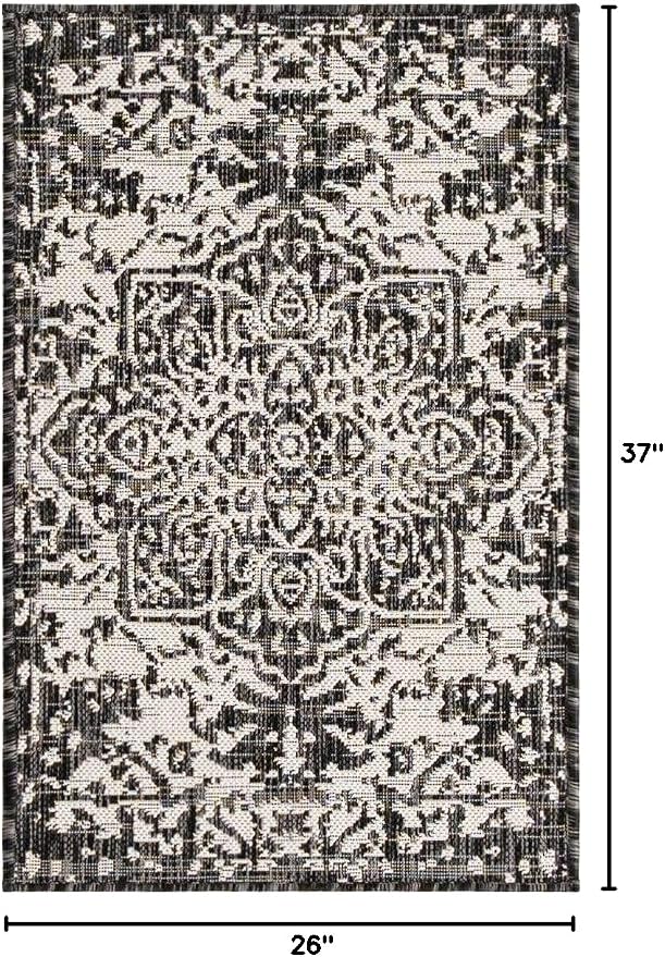 Unique Loom Outdoor Collection Area Rug - Dubai (2' 2' x 3' 1' Rectangle, Charcoal Gray/ Ivory)