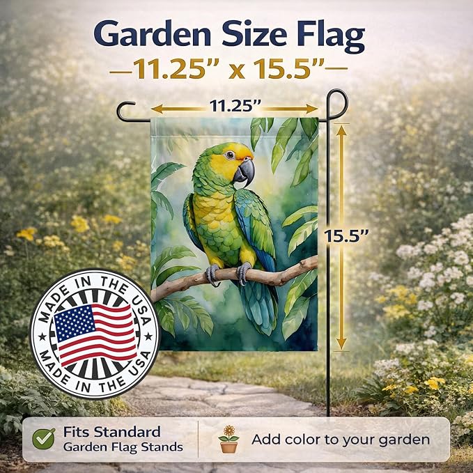 Caroline's Treasures Yellownaped Amazon Parrot Garden Flag Mailbox Flag Decorative Yard Flag Banner Outside Patio Artwork Yard Flower Beds, Garden Size, Multicolor