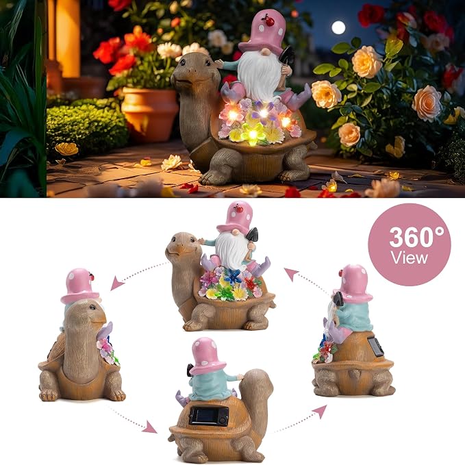 Etlemonde Solar Gnome Turtle Statue Garden Decor