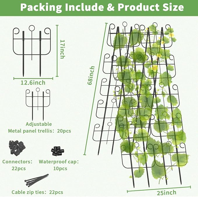 Cucumber Trellis for Raised Bed, Metal Rustproof A-Frame Garden Trellis, Outdoor Heavy Duty Climbing Plants Support for Cucumber, Vegetables, Vine, Expandable Height & Width