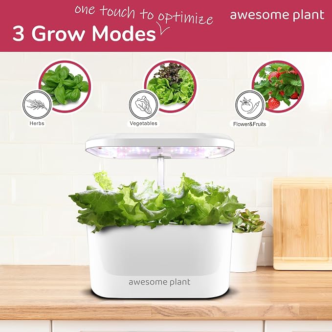 6Pro Hydroponics Growing System Kit (6 Pods), Indoor Garden Kit with 3L Watertank, 3 Grow Modes and Quiet Pump, Grow Herbs Lettuce Salad at Home Kit, Adjustable Height Up to 13", White