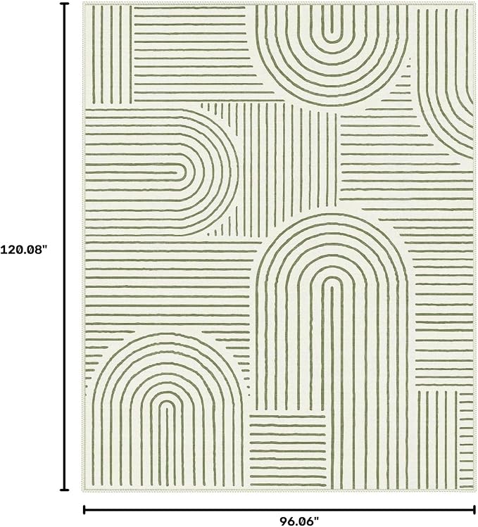 Lahome Abstract 8x10 Living Room Rug, Green 8x10 Area Rugs for Bedroom | Soft Ultra-Thin Rainbow Boho Non-Slip Accent Carpet for Dorm Classroom Dining Room Office Darrell, Green