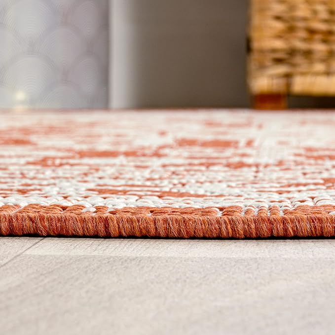 JONATHAN Y Medallion Weave Indoor Outdoor Area Rug 9X12 Orange/Cream, Sinjuri Textured for Backyard, Patio, Porch, Easy-Cleaning, High Traffic, Pet-Friendly, Non-Shedding (SMB101F-9)