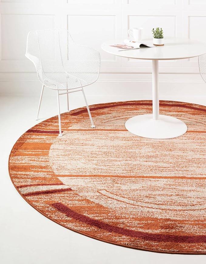 Unique Loom Autumn Collection Modern Contemporary Casual Abstract Area Rug (Beige/ Terracotta Rustic, 8 ft 0 x 8 ft 0 Round)